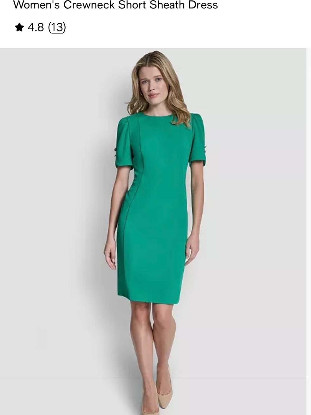 DKNY Emerald Green Crewneck Short Sheath Dress